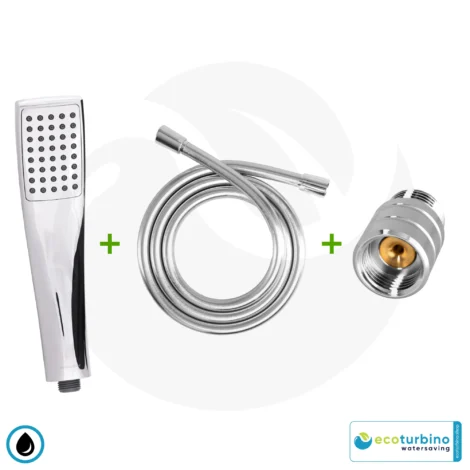 Showerhead DELUXE Shower SET 10 Legio | ecoturbino® ET10L Water-saving Adapter + Shower Hose + DESIGN Shower Head | silver