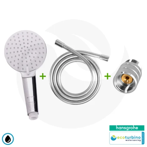 hansgrohe Crometta Vario, 2-jet SET + ecoturbino® 10 Legio | ET10L water-saving adapter + shower hose + shower head