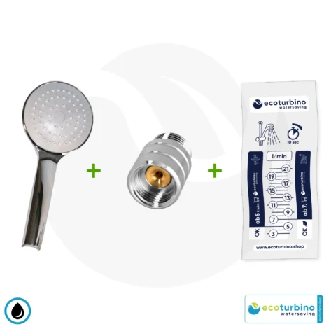 Shower Head UPGRADE SET 10 Legio | ET10L Water Saving Adapter + Handheld Showerhead | ecoturbino®
