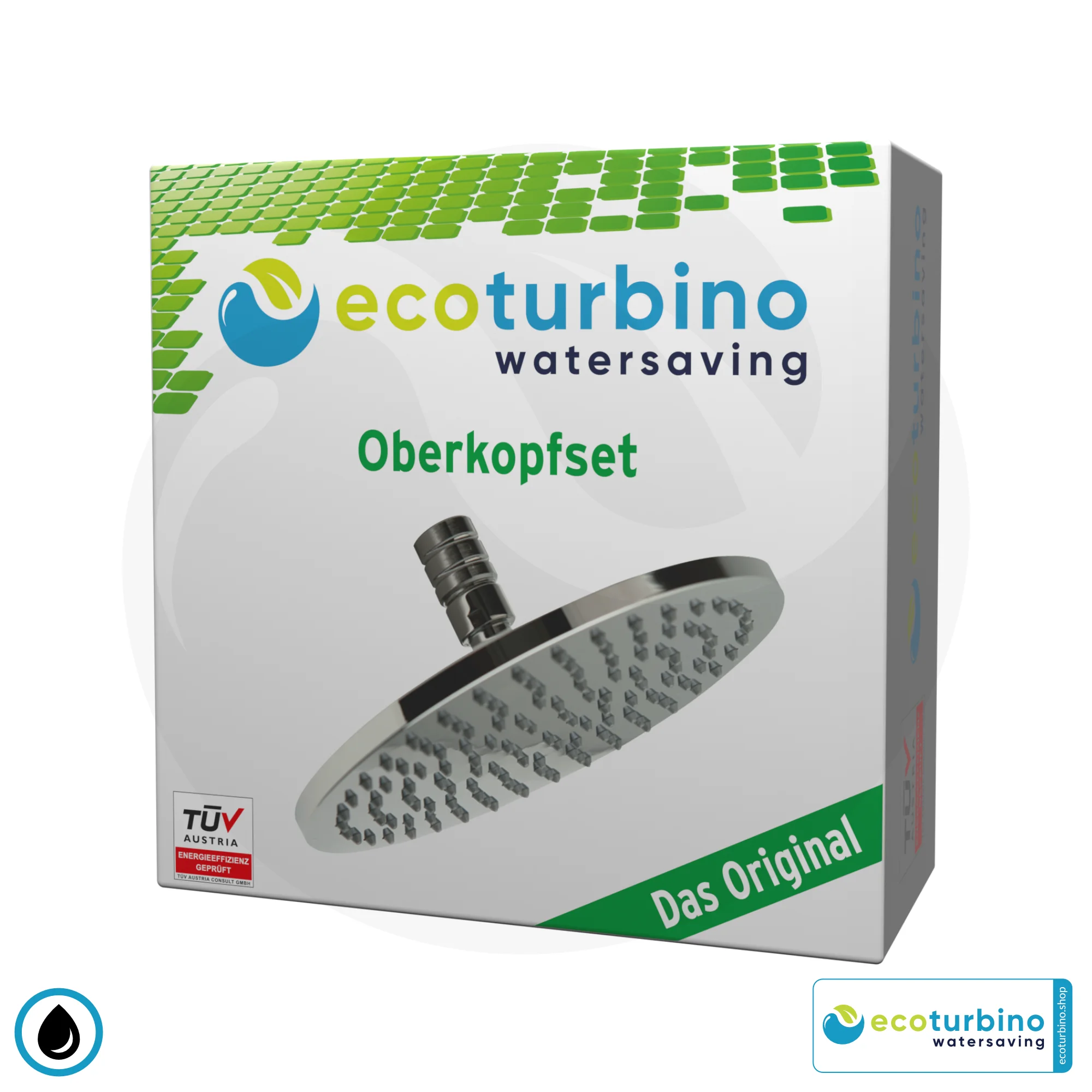 Overhead Shower - Rain Shower head SET Legio | ET10L Water-Saving Adapter + Ceiling Shower Head | ecoturbino®