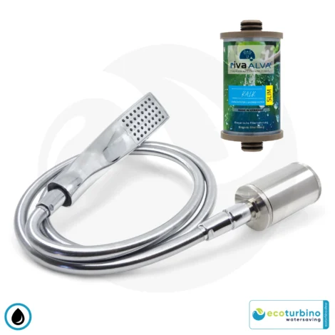 Water filter limescale filter ecoturbino hotel plus set | hand shower, shower hose, water-saving adapter, filter system | shower water-saving system | 1/2" threaded connections
