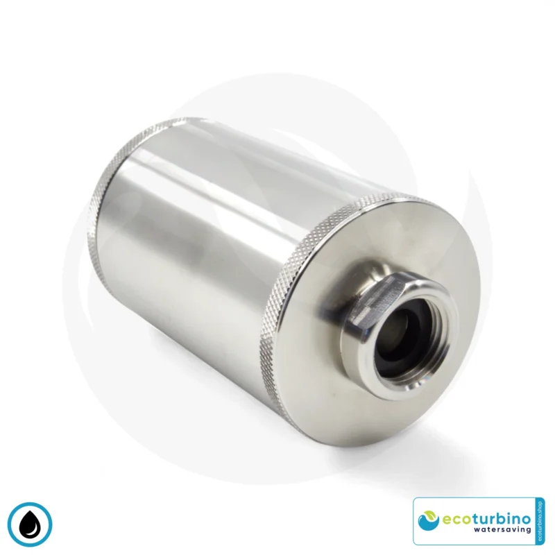 ecoturbino plus water filter | stainless steel housing 1/2" threaded connection to shower fitting